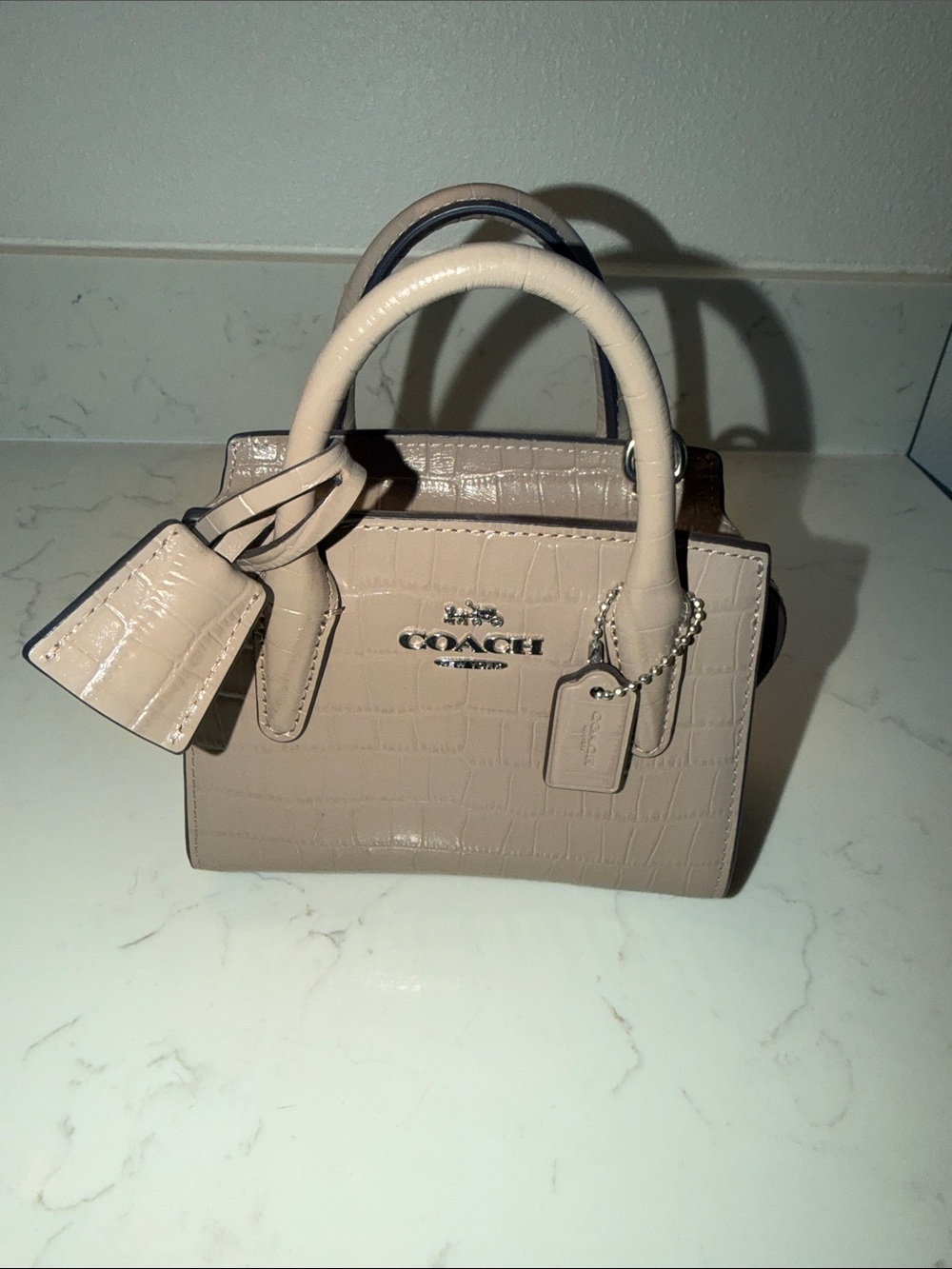 Coach Andrea Croc-Embossed Mini Satchel in Taupe